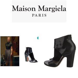 Maison Martin Margiela Black Lizard Embossed Ankle Heels Size 39 US 8.5 Open Toe
